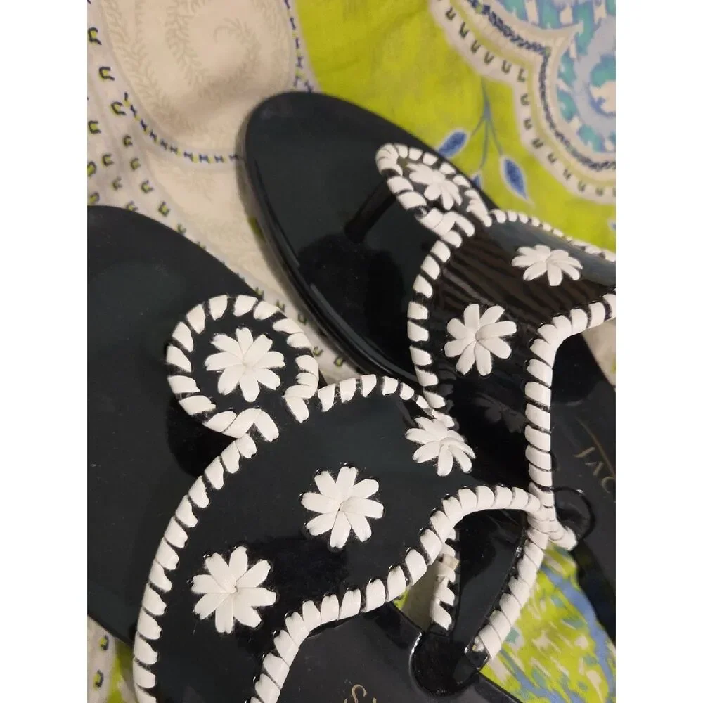 Jack Rogers Black and White Daisy Whipstitch Sandals